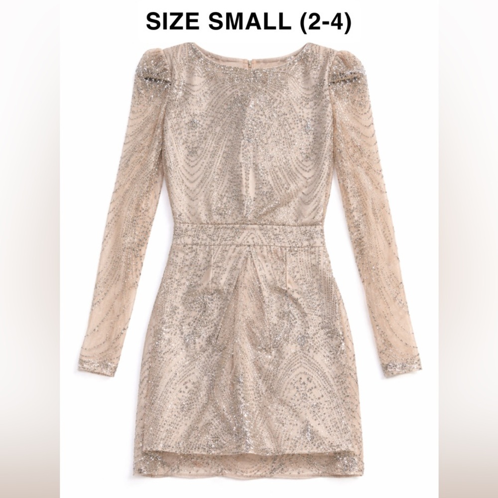 NWT Gepur Champagne Sequin Sheer Mini Dress Size S Glam Party Dress
